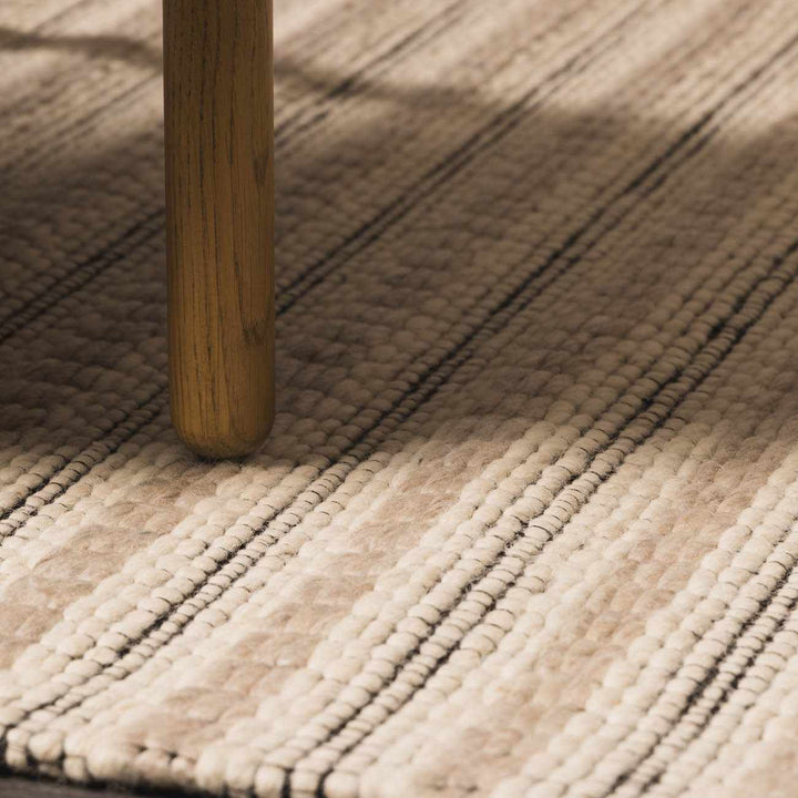 Laleh Modern Stripe Pattern Cream & Black Hand Woven Wool Rug - The Rug Decor