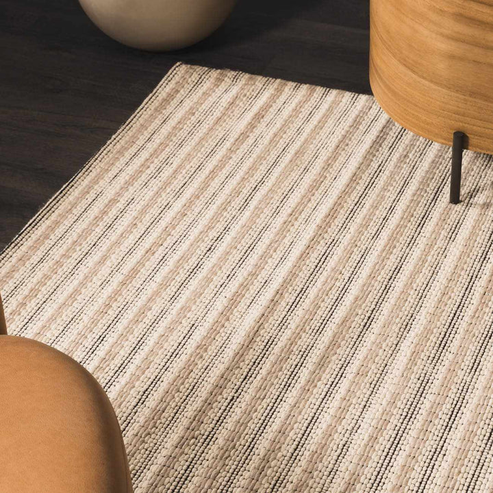 Laleh Modern Stripe Pattern Cream & Black Hand Woven Wool Rug - The Rug Decor