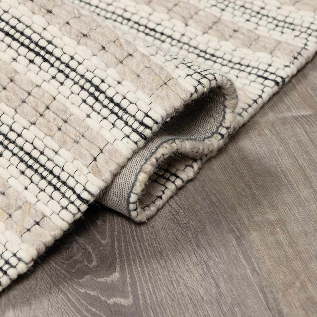 Laleh Modern Stripe Pattern Cream & Black Hand Woven Wool Rug - The Rug Decor