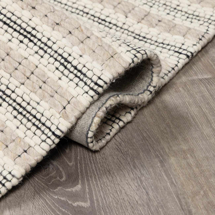 Laleh Modern Stripe Pattern Cream & Black Hand Woven Wool Rug - The Rug Decor
