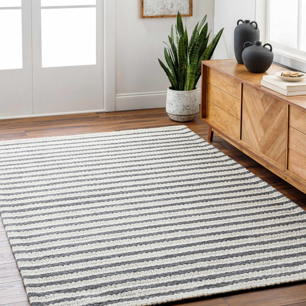 Laleh Stripe Pattern Cream & Gray Hand Woven Wool Rug - The Rug Decor
