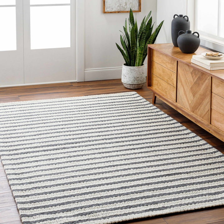 Laleh Stripe Pattern Cream & Gray Hand Woven Wool Rug - The Rug Decor
