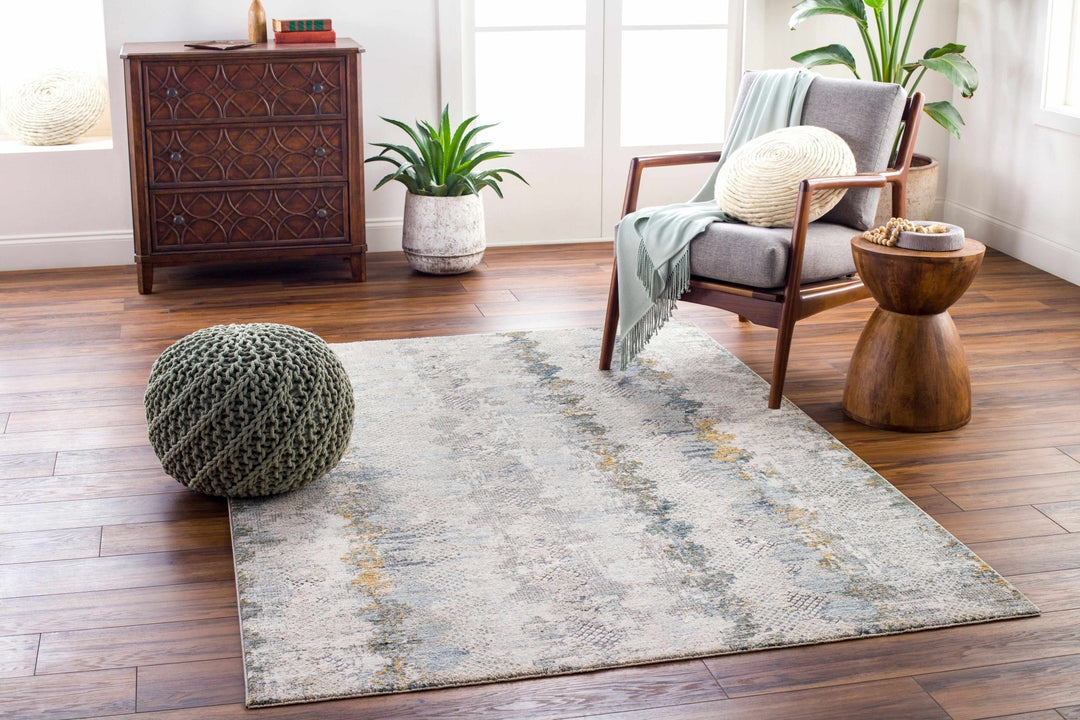 Lalo Modern Abstract Design Ivory And Green Rug with Fringes - The Rug Decor