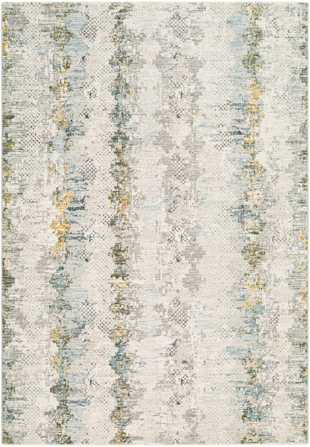 Lalo Modern Abstract Design Ivory And Green Rug with Fringes - The Rug Decor