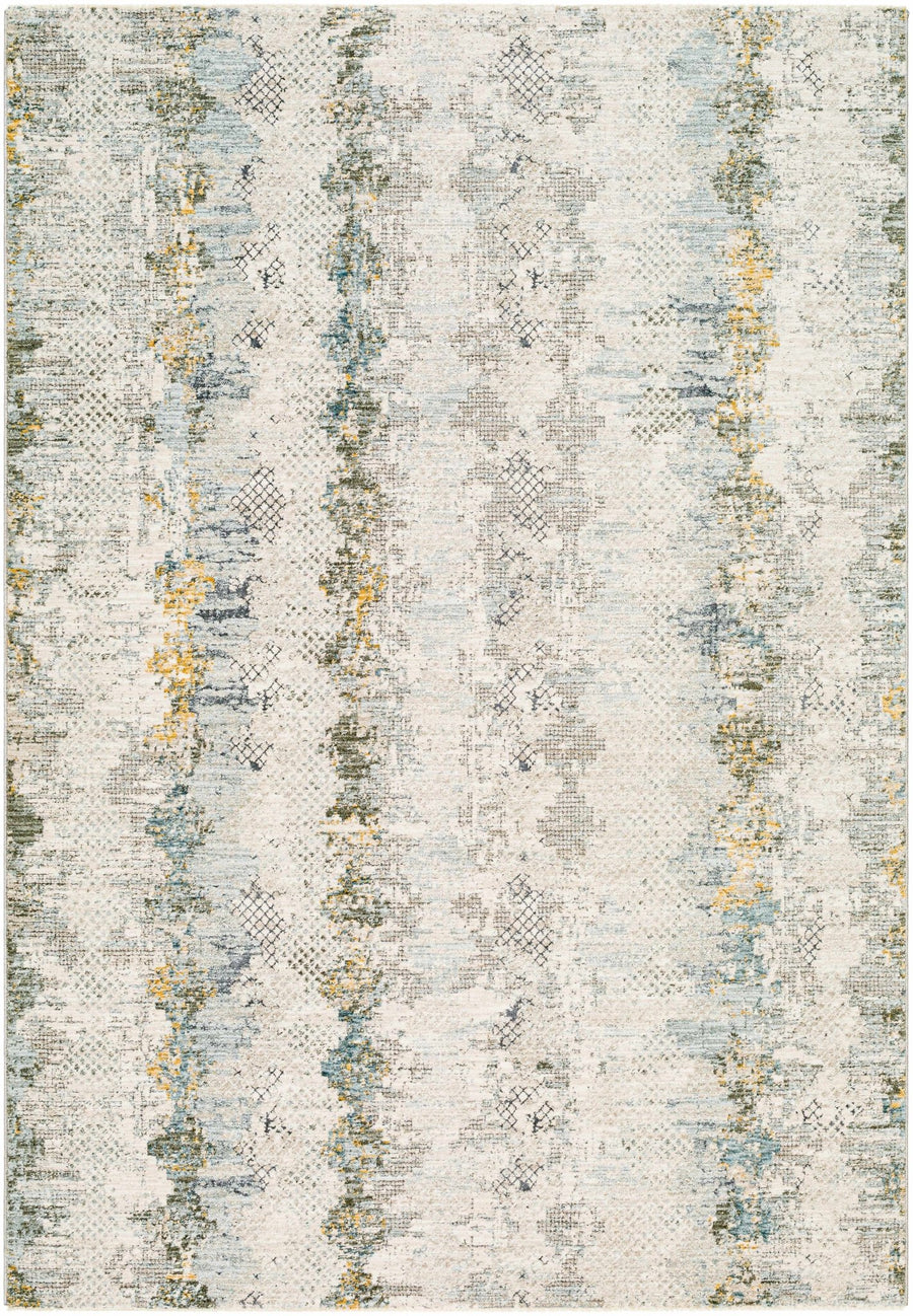 Lalo Modern Abstract Design Ivory And Green Rug with Fringes - The Rug Decor