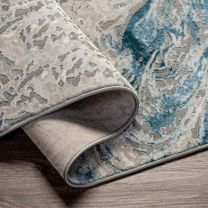 Lambton Modern Abstract Design Gray And Blue Area Rug