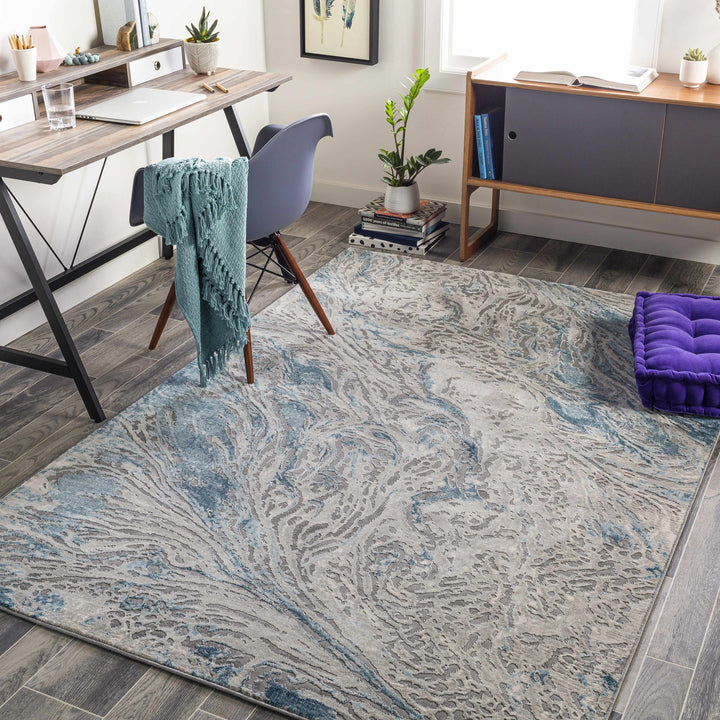 Lambton Modern Abstract Design Gray And Blue Area Rug