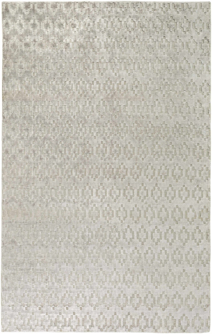 Lamoni Contemporary Geometrical Gray And Silver Viscose Rug - The Rug Decor