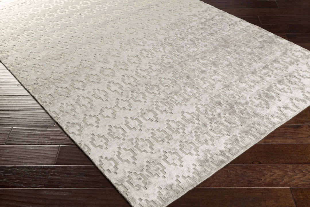 Lamoni Contemporary Geometrical Gray And Silver Viscose Rug - The Rug Decor