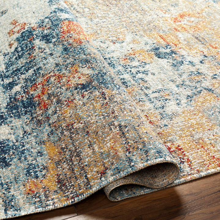 Landen Contemporary Abstract Camel And Blue Rug - The Rug Decor