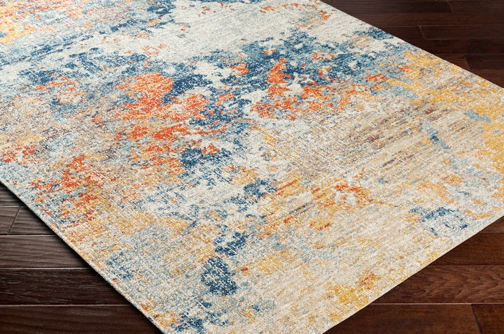 Landen Contemporary Abstract Camel And Blue Rug - The Rug Decor