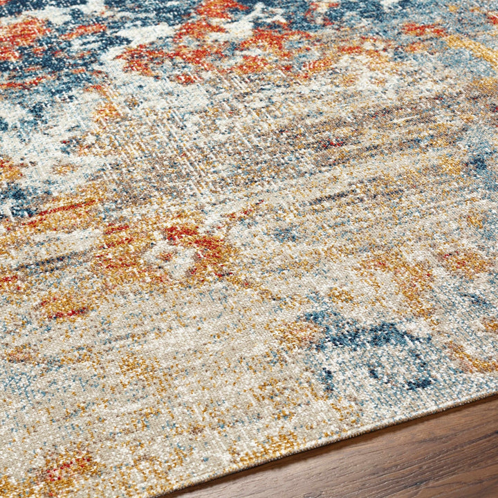Landen Contemporary Abstract Camel And Blue Rug - The Rug Decor