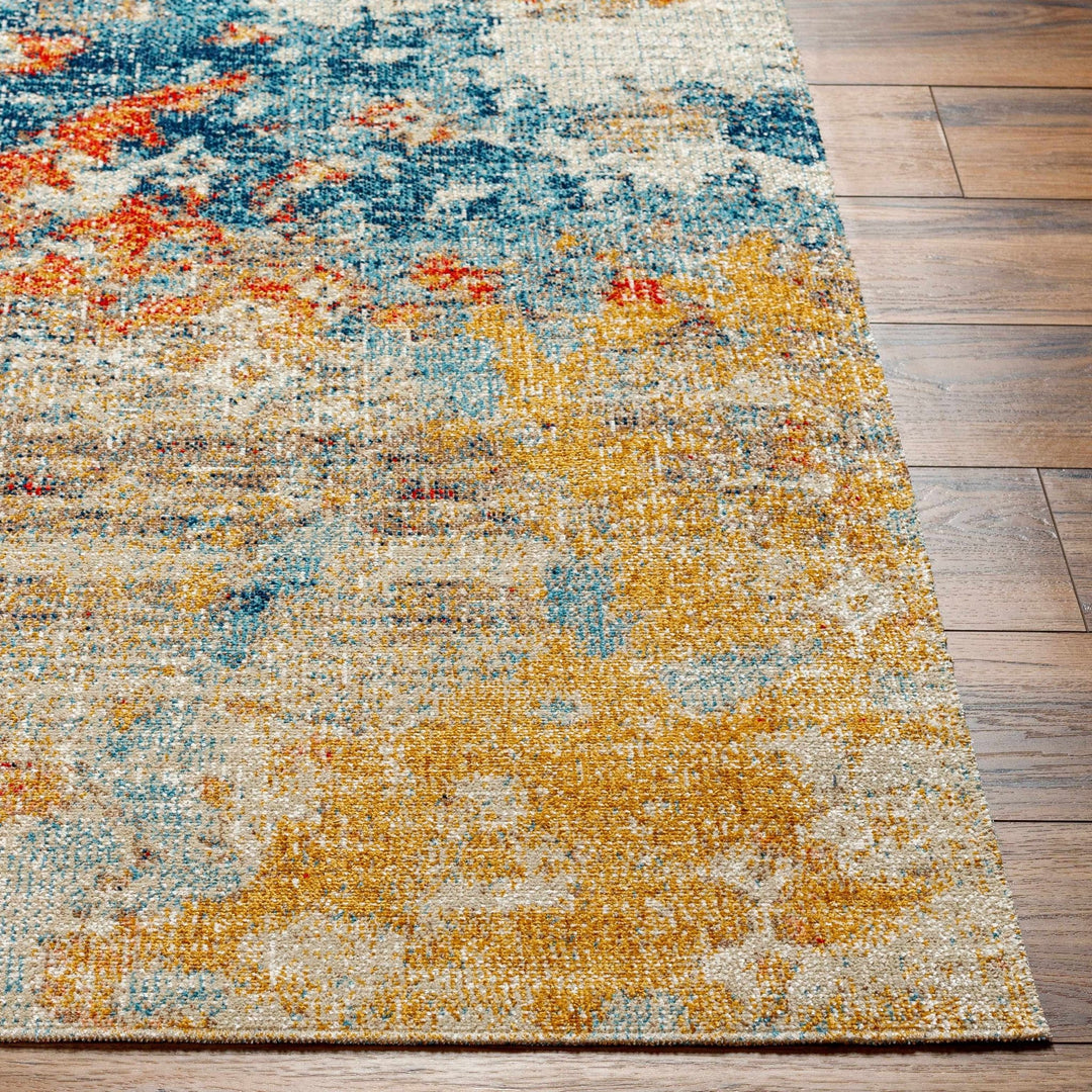 Landen Contemporary Abstract Camel And Blue Rug - The Rug Decor