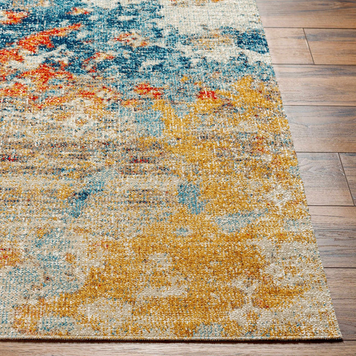 Landen Contemporary Abstract Camel And Blue Rug - The Rug Decor