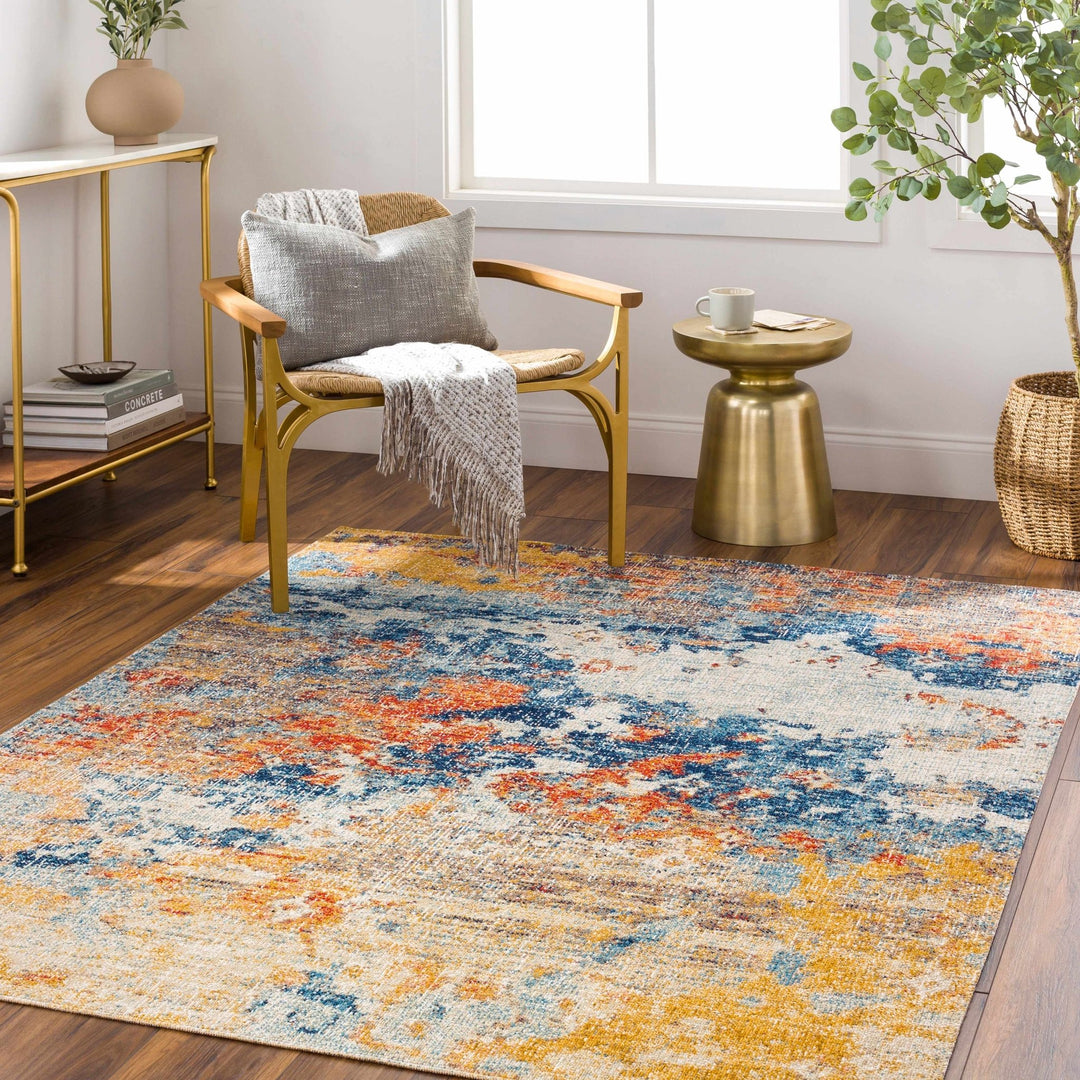 Landen Contemporary Abstract Camel And Blue Rug - The Rug Decor