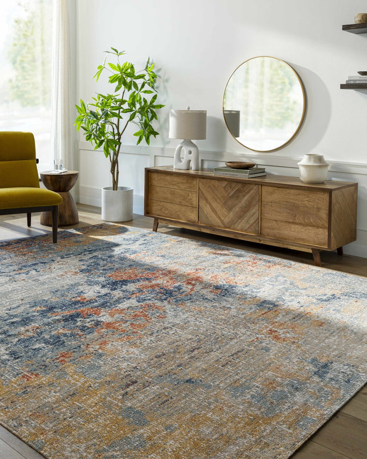 Landen Contemporary Abstract Camel And Blue Rug - The Rug Decor