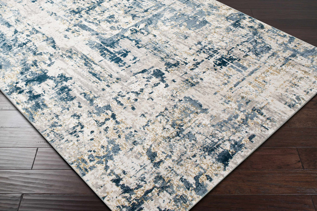 Larne Modern Abstract Design Ivory And Blue Area Rug