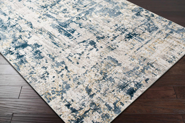 Larne Modern Abstract Design Ivory And Blue Area Rug