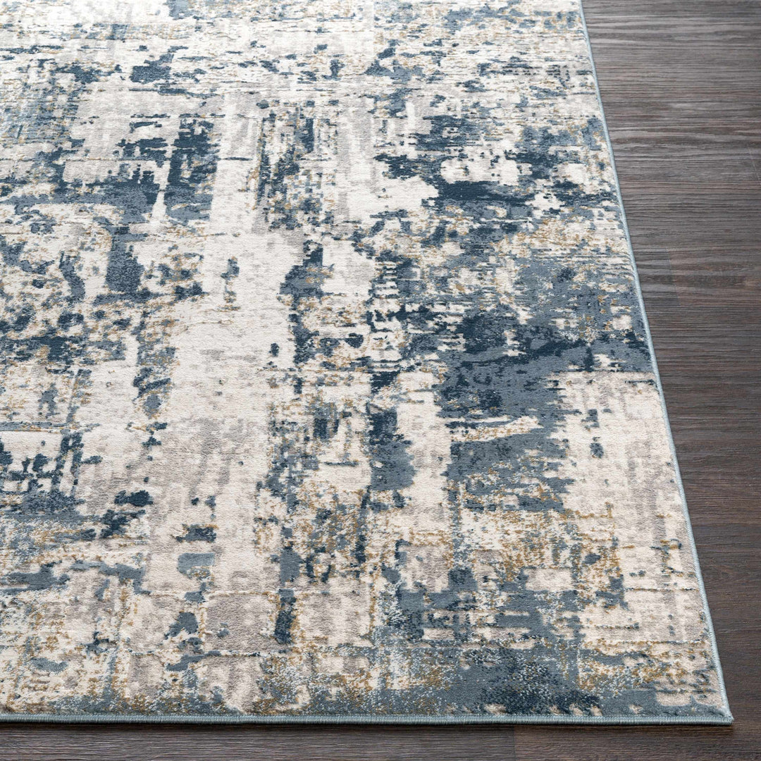 Larne Modern Abstract Design Ivory And Blue Area Rug