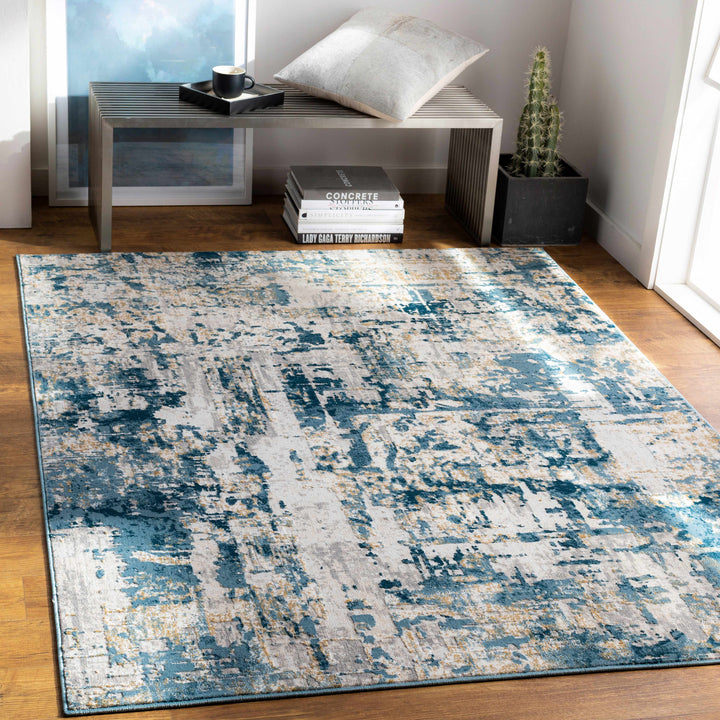 Larne Modern Abstract Design Ivory And Blue Area Rug