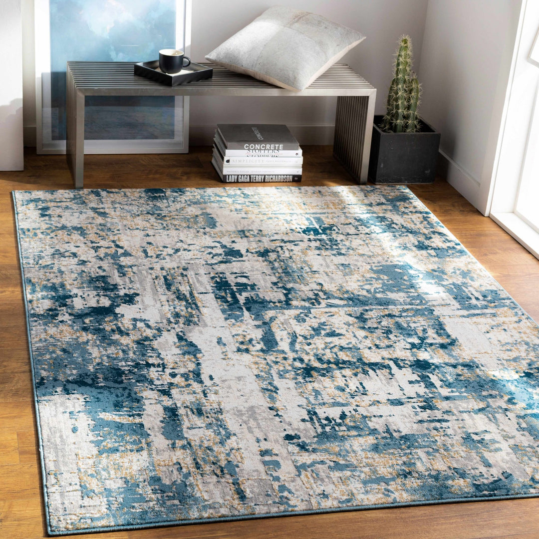 Larne Modern Abstract Design Ivory And Blue Area Rug - The Rug Decor