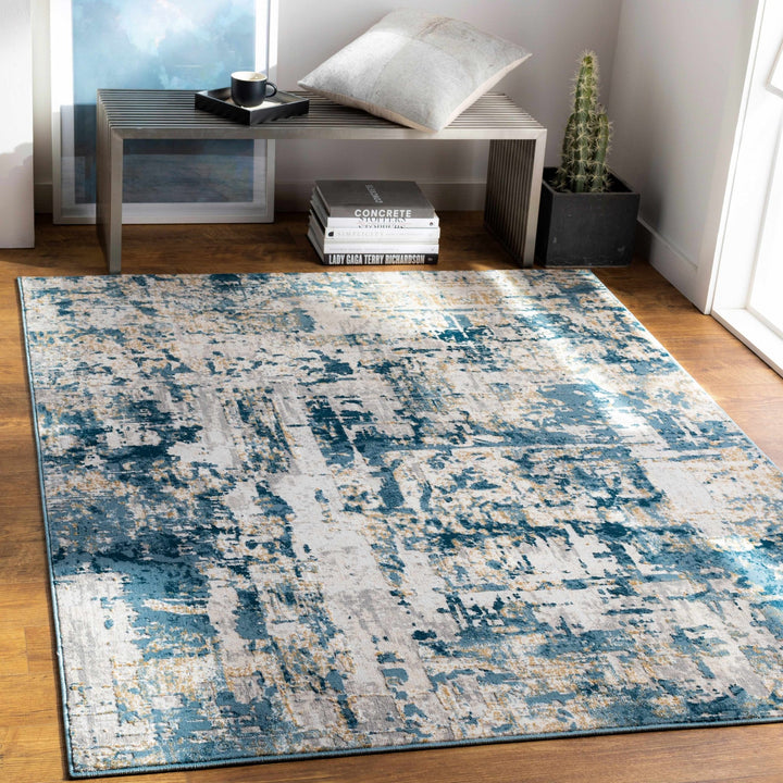 Larne Modern Abstract Design Ivory And Blue Area Rug - The Rug Decor