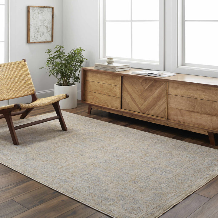 Lash Traditional Floral Design Beige And Blue Area Rug