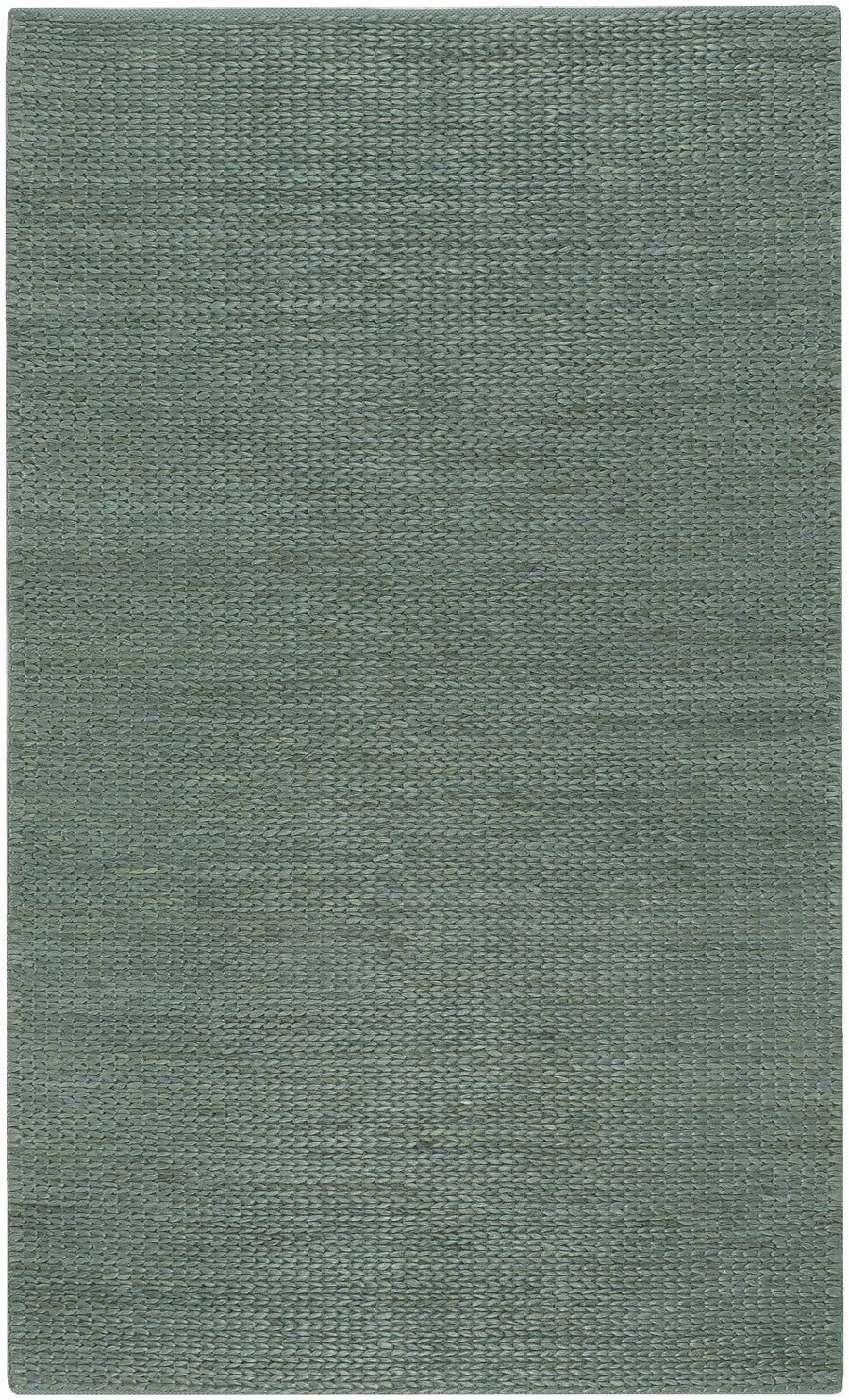 Rectangular green woven area rug with subtle speckled texture and flat finish