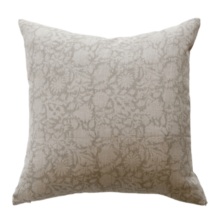 Laurel Light Gray Floral Linen Pillow Cover - The Rug Decor