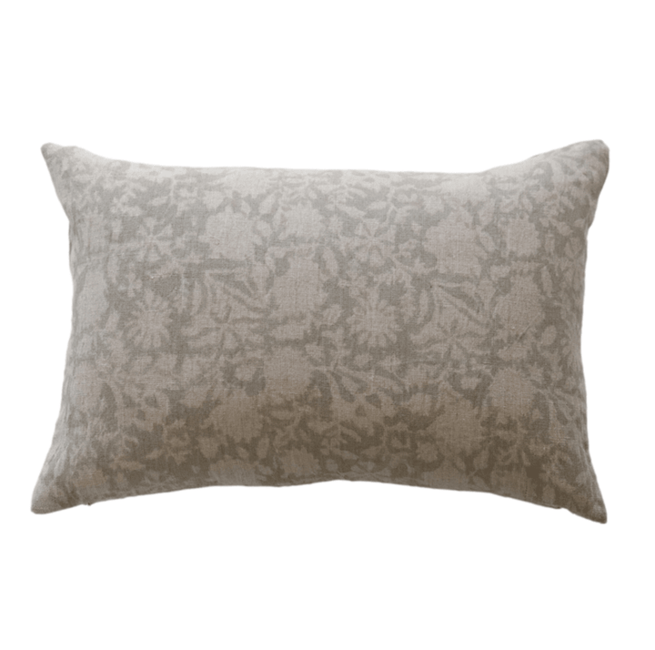 Laurel Light Gray Floral Linen Pillow Cover - The Rug Decor