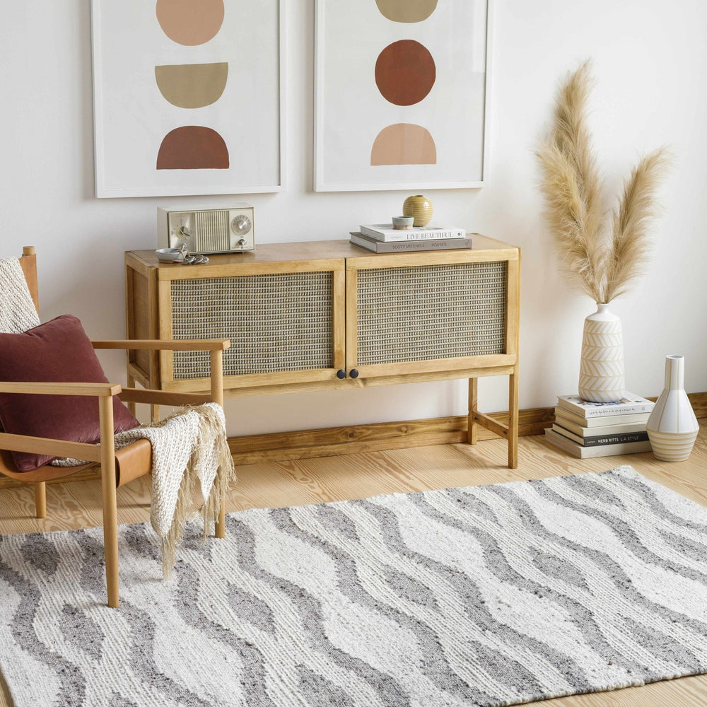 Lavalwaves Modern Style Ivory And Gray Hand Woven Wool Rug - The Rug Decor