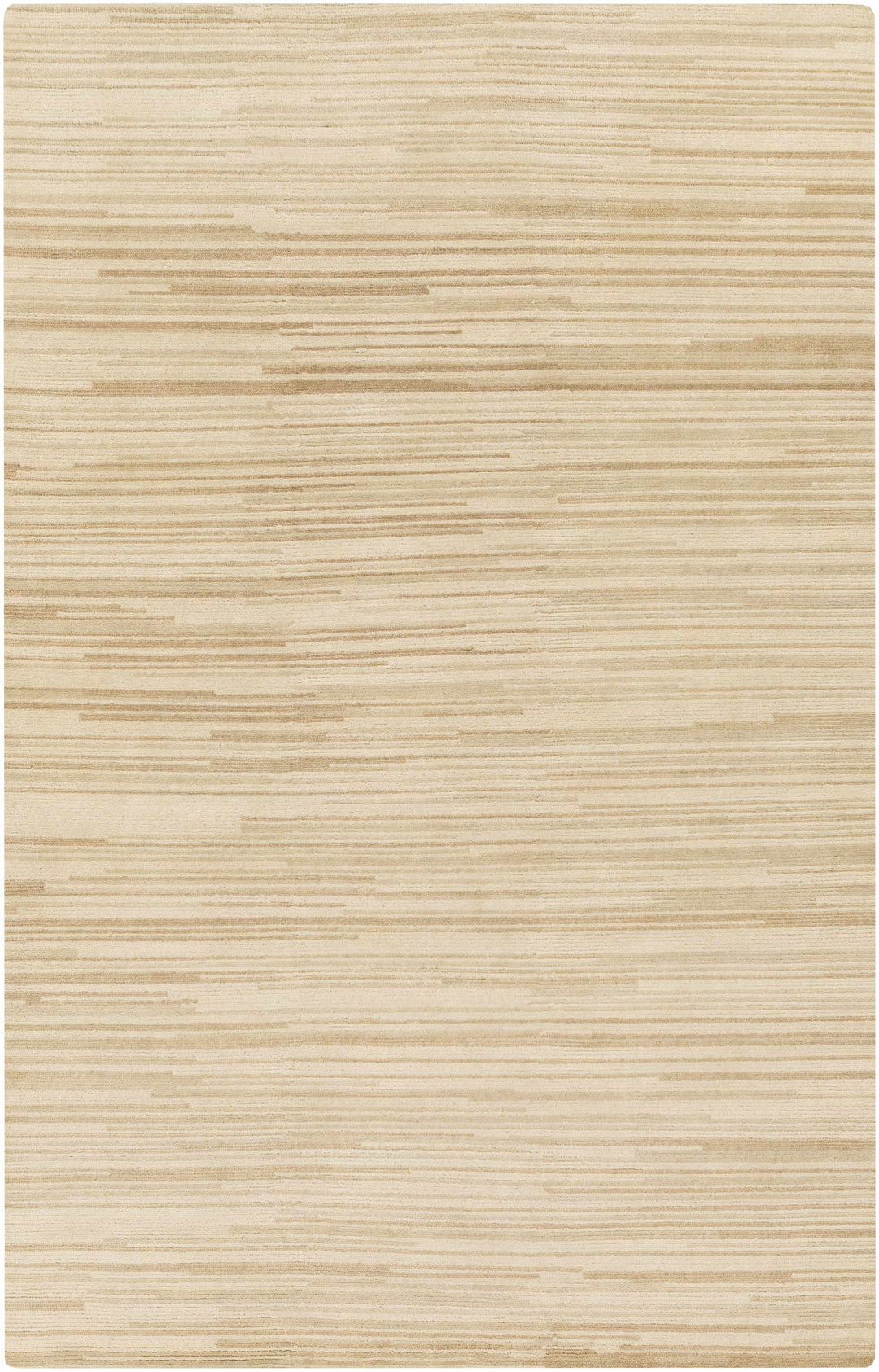 Beige hand-knotted wool area rug with modern abstract horizontal stripe pattern