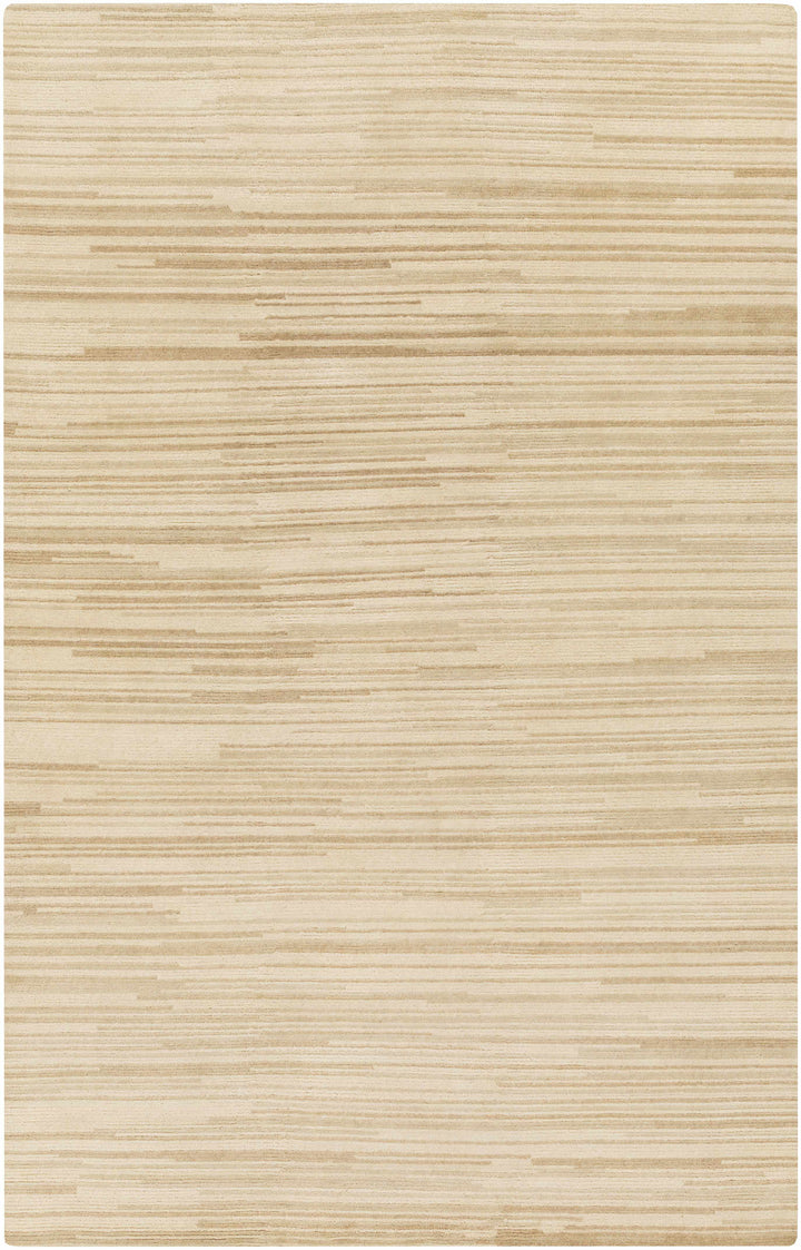 Beige hand-knotted wool area rug with modern abstract horizontal stripe pattern