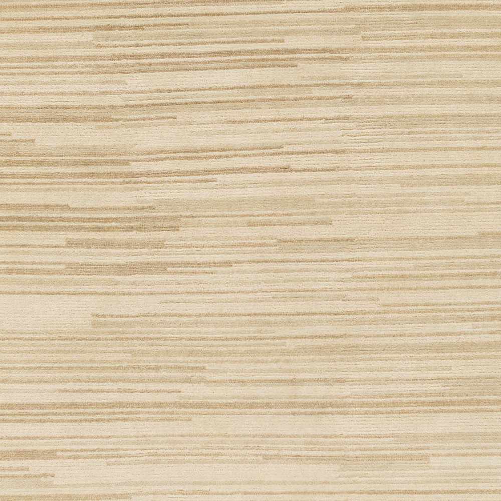 Beige hand-knotted wool area rug close-up with subtle abstract horizontal stripes
