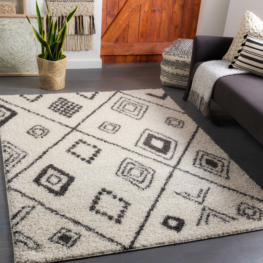 Albury Modern Geometrical Design Ivory And Charcoal Area Rug