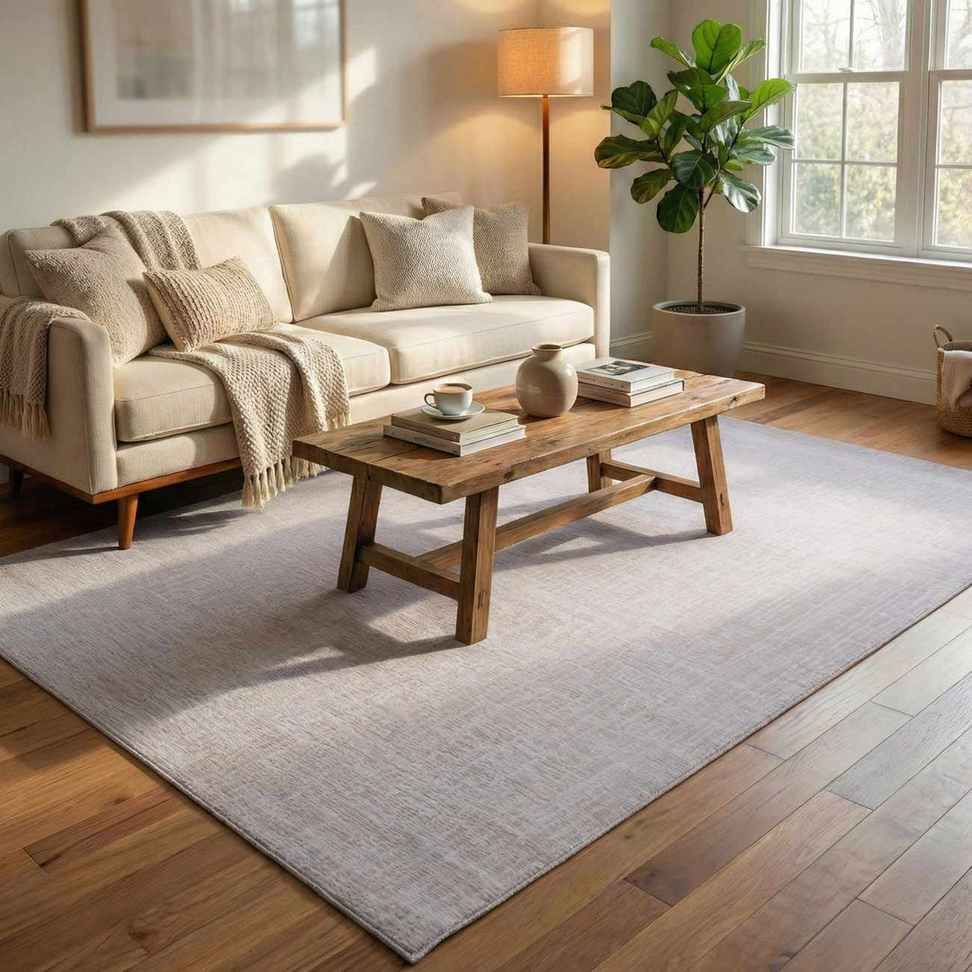 Leanna Modern Solid Design Cream Washable Area Rug - The Rug Decor