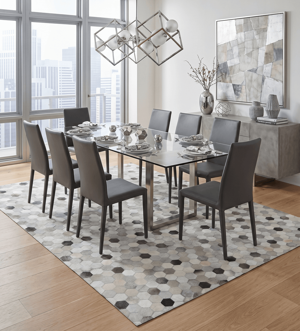 Leather Patchwork Silver and Ivory Leather Modern Geometric Custom Made Rug - The Rug Decor