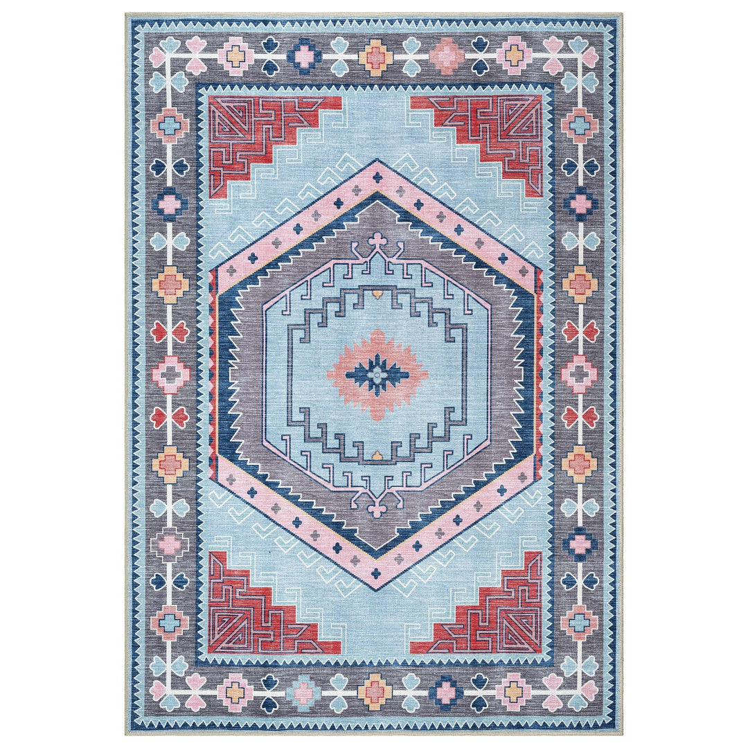 Leena Blue Multicolor Washable Oushak Area Rug - The Rug Decor