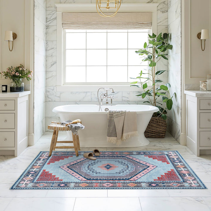 Leena Blue Multicolor Washable Oushak Area Rug - The Rug Decor