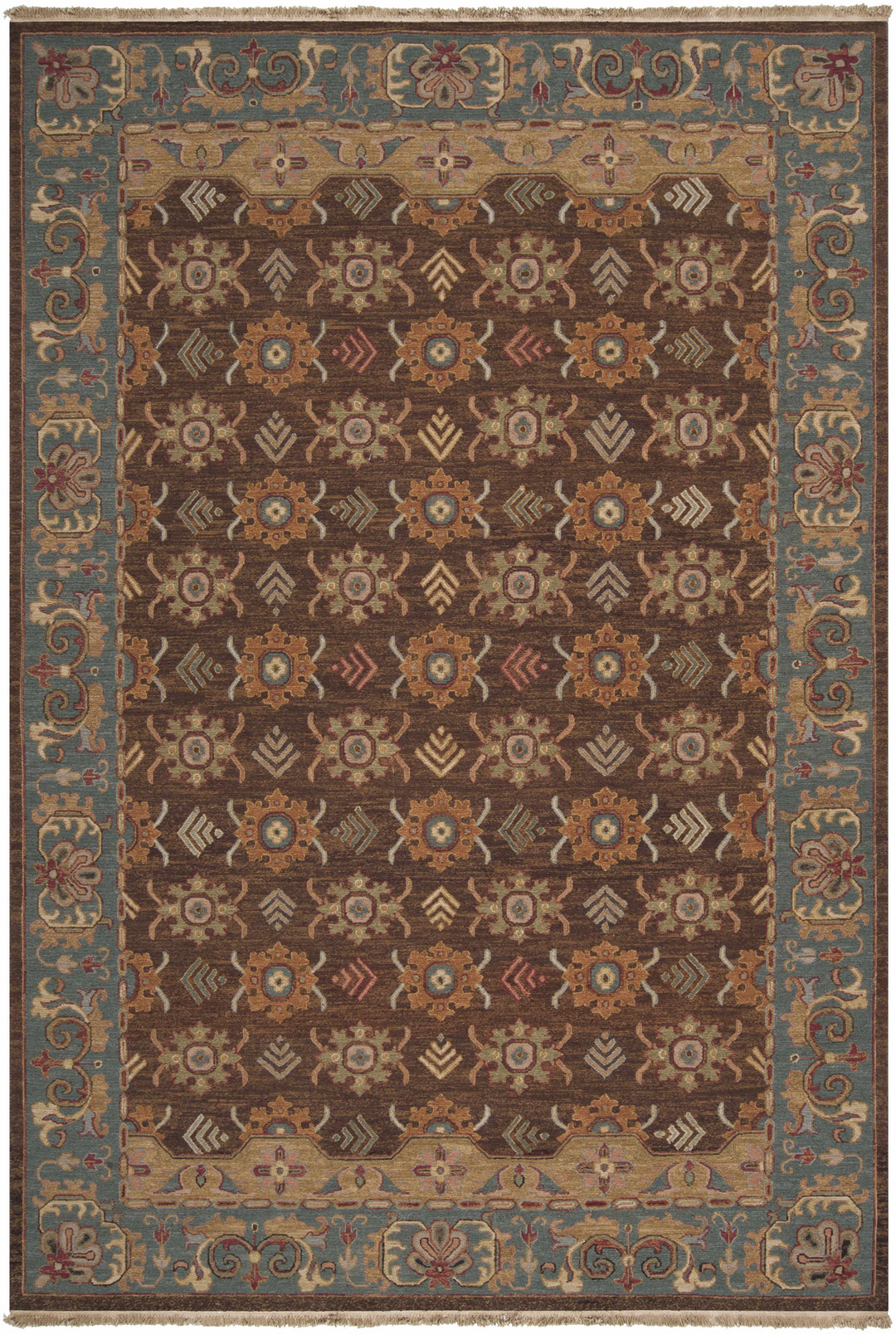 Leesport Hand Knotted Traditional Style Brown And Blue Area Rug