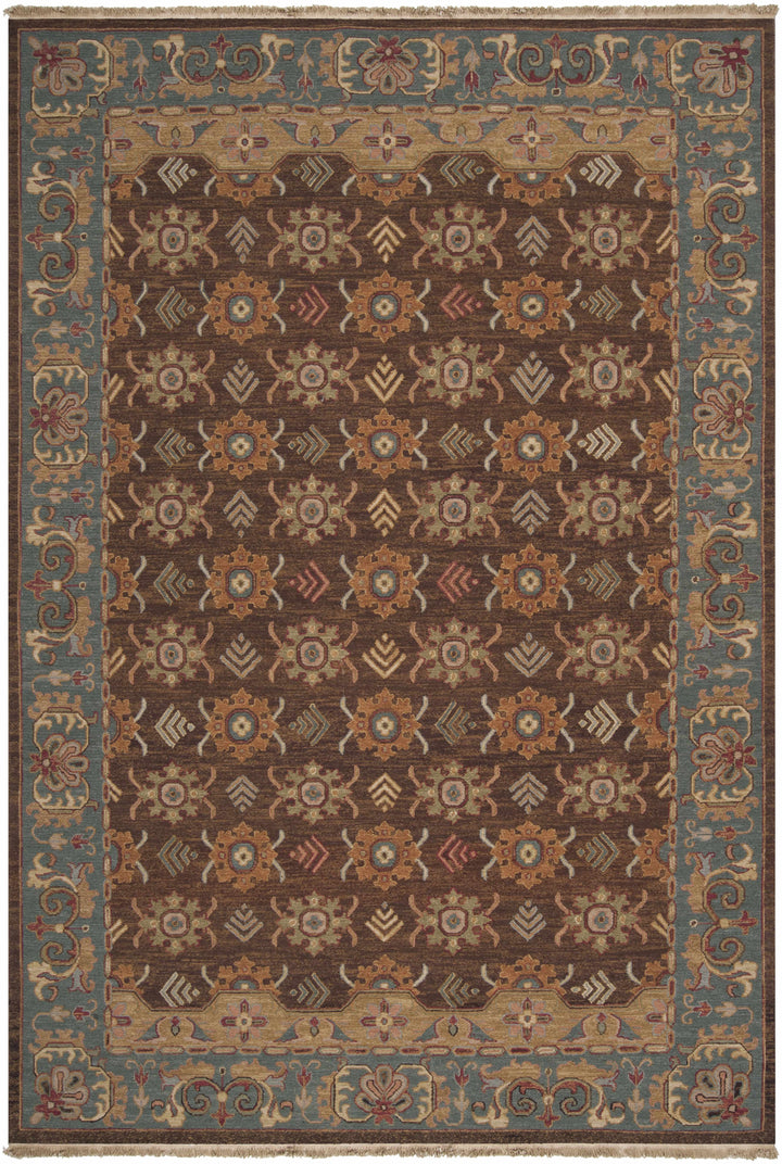 Leesport Hand Knotted Traditional Style Brown And Blue Area Rug