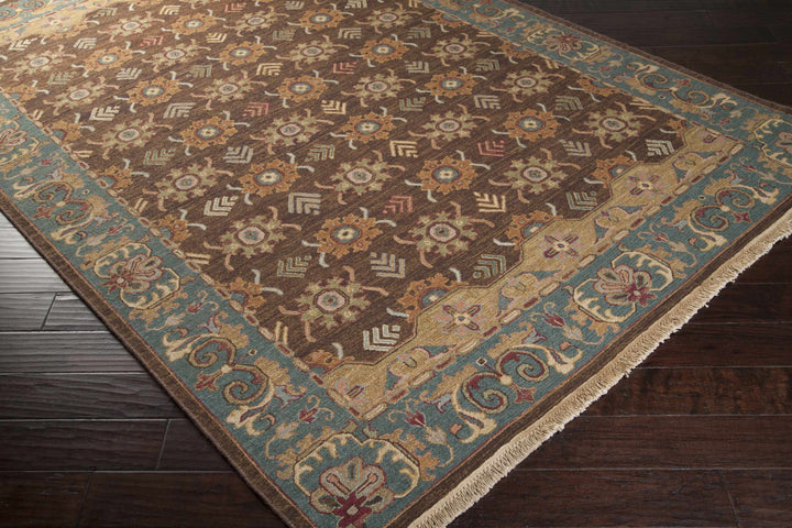 Leesport Hand Knotted Traditional Style Brown And Blue Area Rug