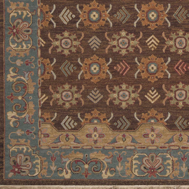 Leesport Hand Knotted Traditional Style Brown And Blue Area Rug