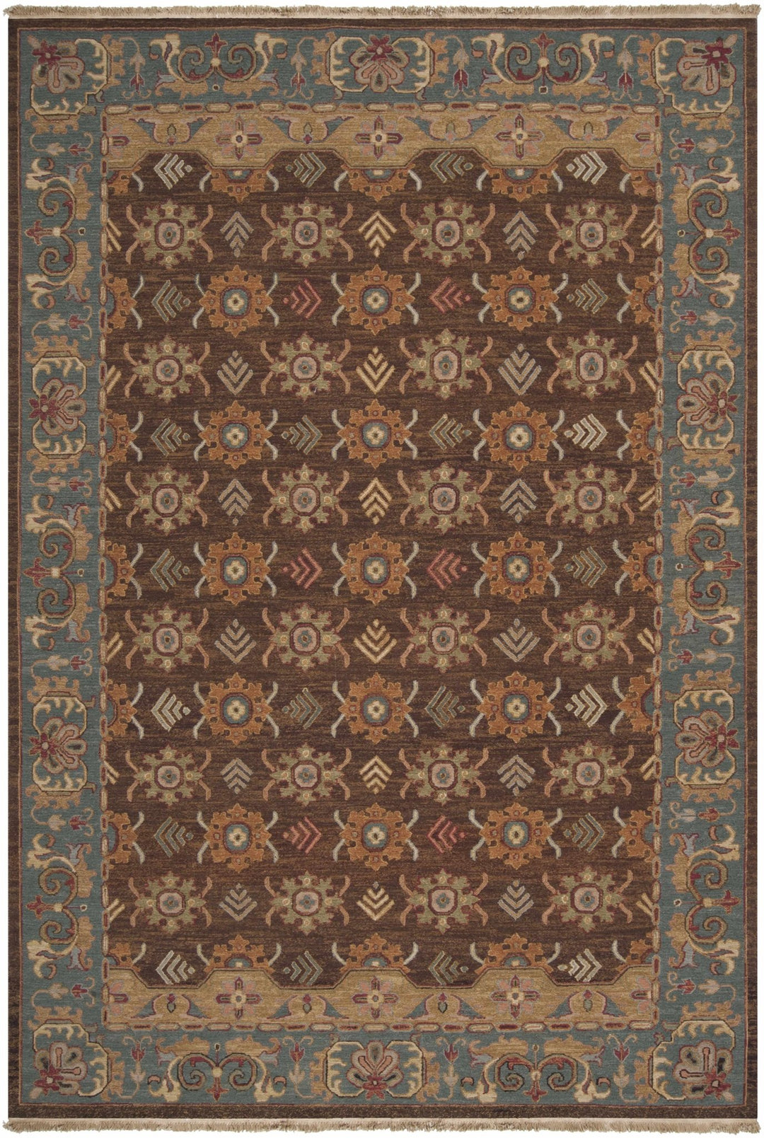 Leesport Hand Knotted Traditional Style Brown And Blue Area Rug - The Rug Decor