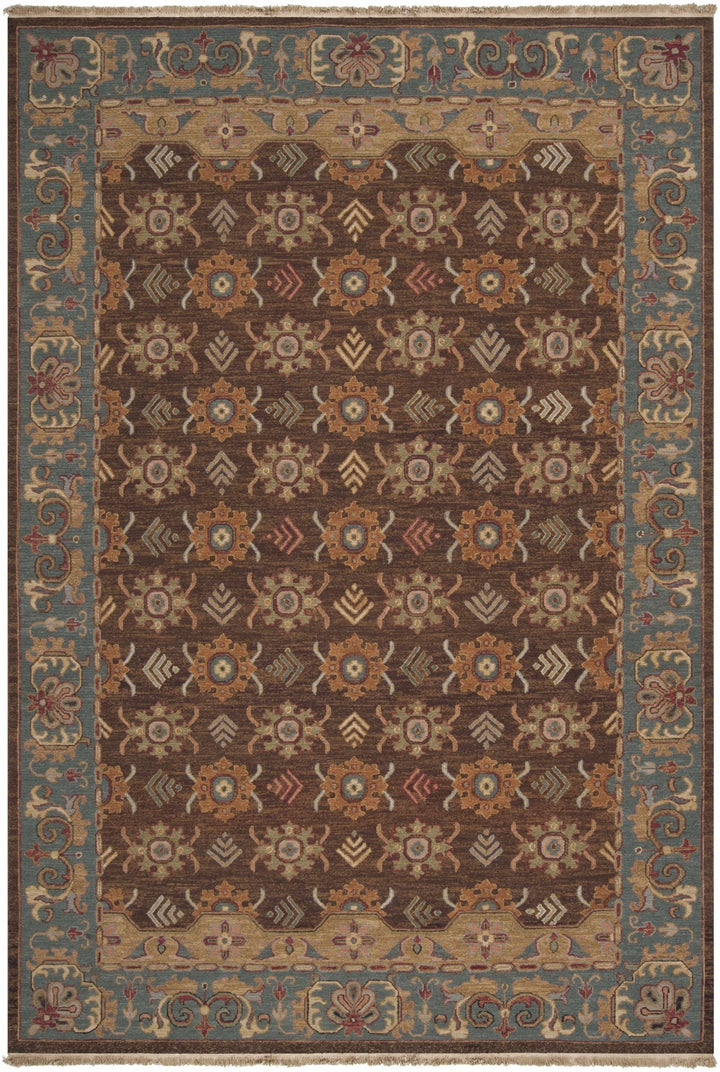 Leesport Hand Knotted Traditional Style Brown And Blue Area Rug - The Rug Decor