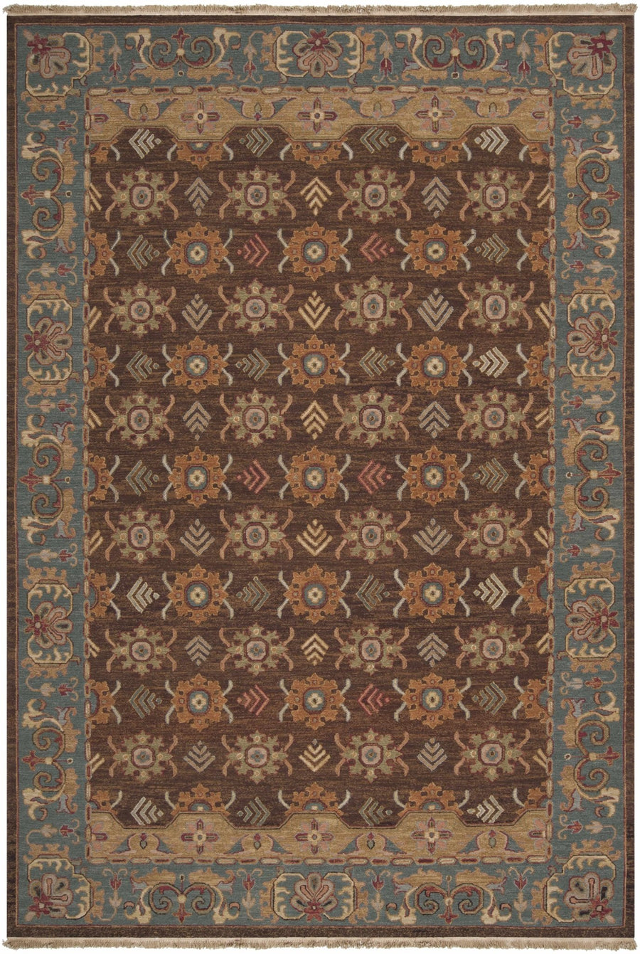 Leesport Hand Knotted Traditional Style Brown And Blue Area Rug - The Rug Decor