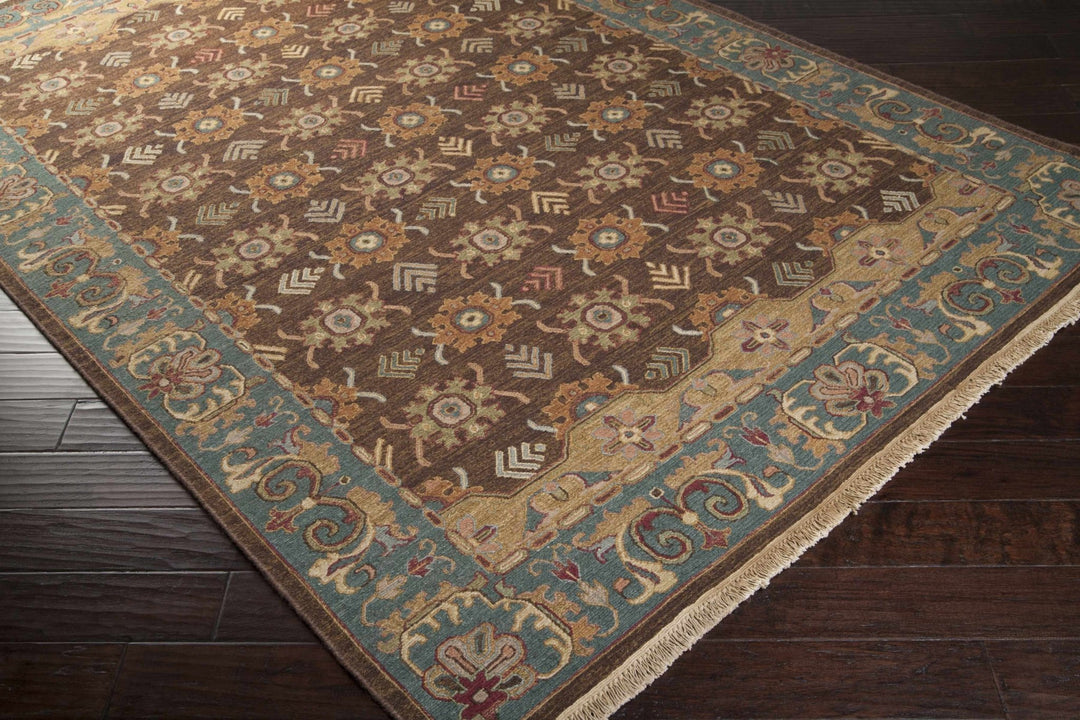 Leesport Hand Knotted Traditional Style Brown And Blue Area Rug - The Rug Decor