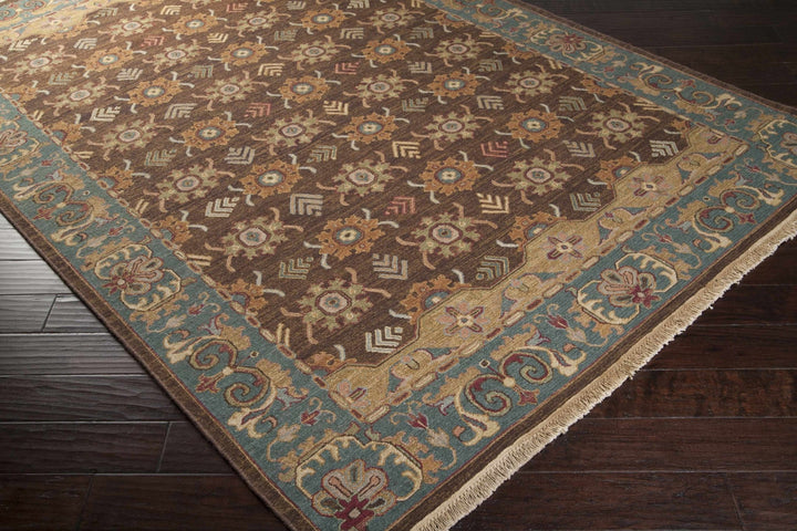 Leesport Hand Knotted Traditional Style Brown And Blue Area Rug - The Rug Decor