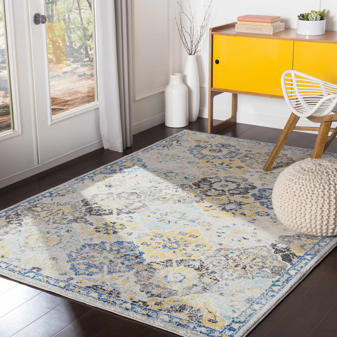 Leggett Traditional Style Ivory And Blue Area Rug