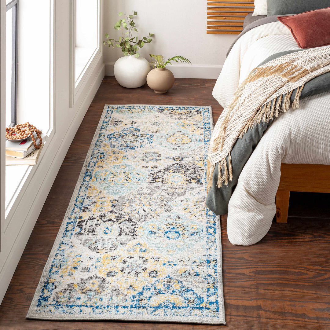 Leggett Traditional Style Ivory And Blue Area Rug